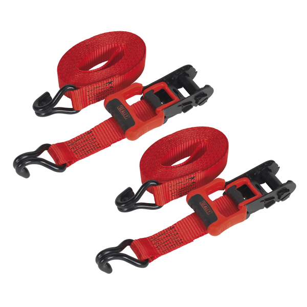 Sealey TD41248JD 32mm x 4.9m Polyester Webbing Ratchet Tie Down with J-Hooks 1200kg Breaking Strength - 1 Pair