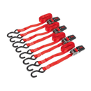Sealey TD484SD 25mm x 4m Polyester Webbing Ratchet Tie Down with S-Hooks 800kg Breaking Strength - 2 Pairs