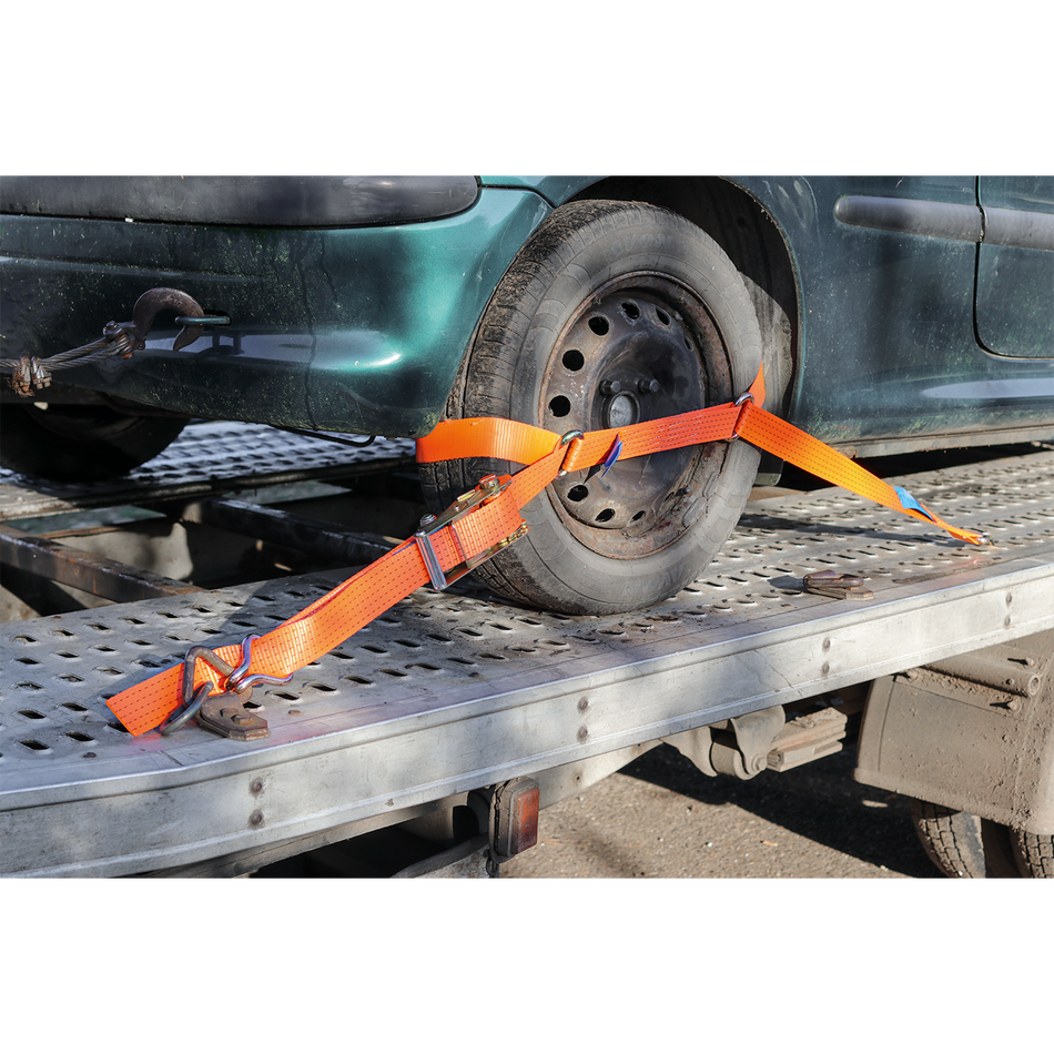 Sealey TDRWS 50mm x 3m Steel Wheel Car Transporter Ratchet Tie Down 4500kg Breaking Strength
