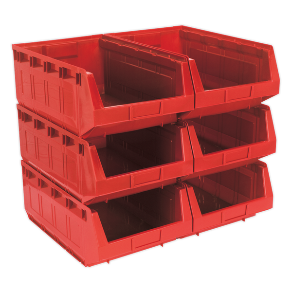 Sealey TPS56R 310 x 500 x 190mm Plastic Storage Bin - Red - Pack of 6