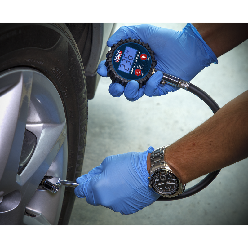 Sealey TST003 Digital Tyre Pressure Gauge with Twin Push-On Connector