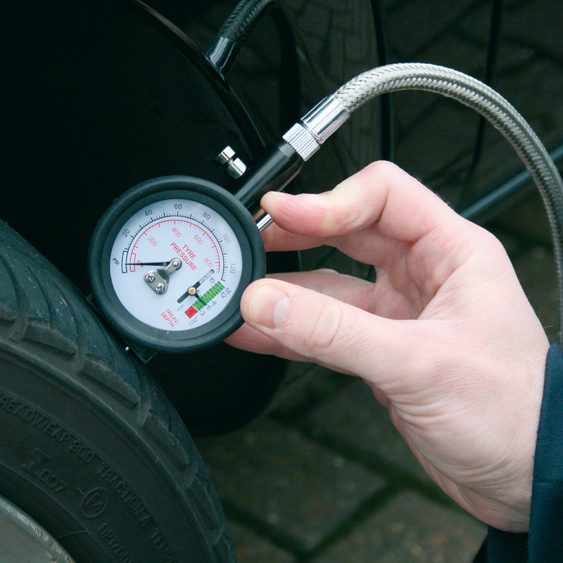 Sealey TSTPDG02 Tyre Pressure & Tread Depth Gauge with Flexible Hose