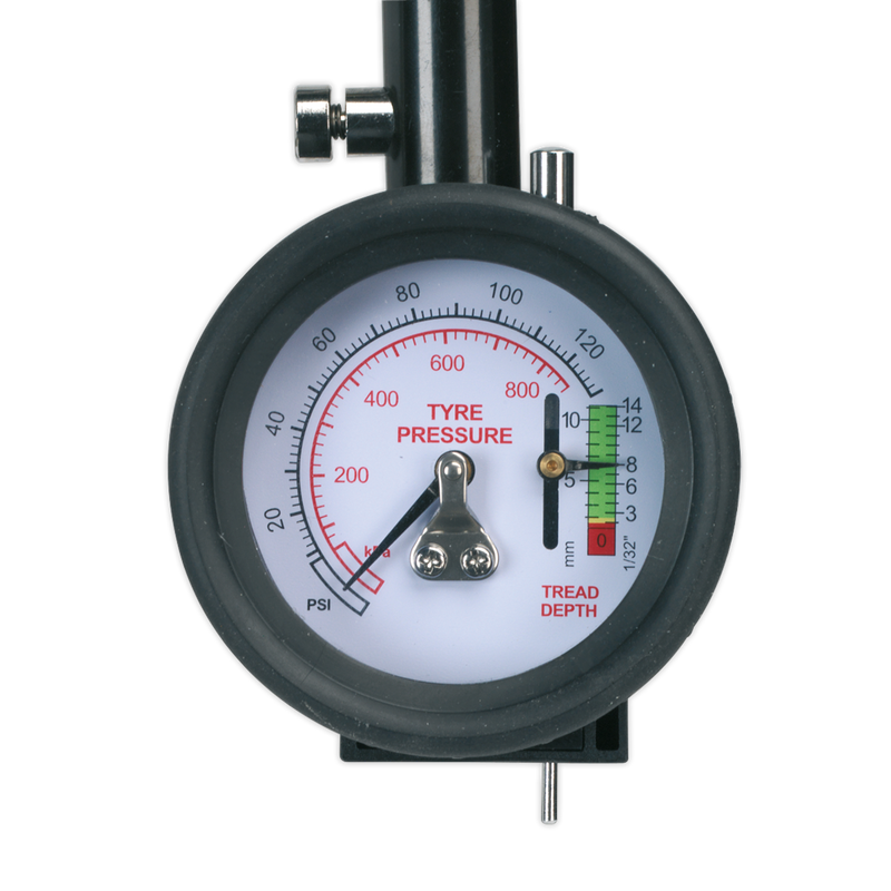 Sealey TSTPDG02 Tyre Pressure & Tread Depth Gauge with Flexible Hose