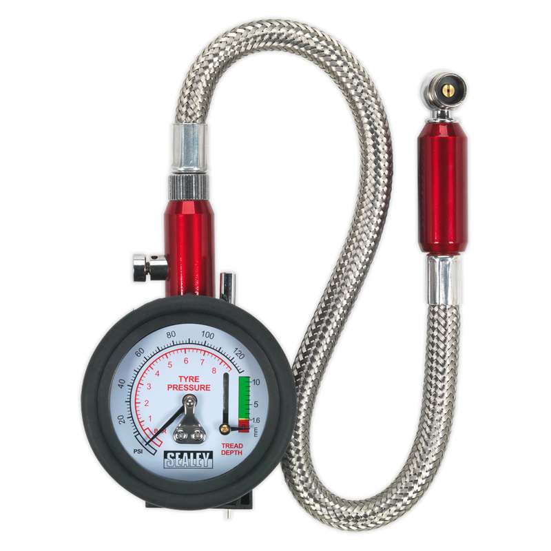 Sealey TSTPDG02 Tyre Pressure & Tread Depth Gauge with Flexible Hose