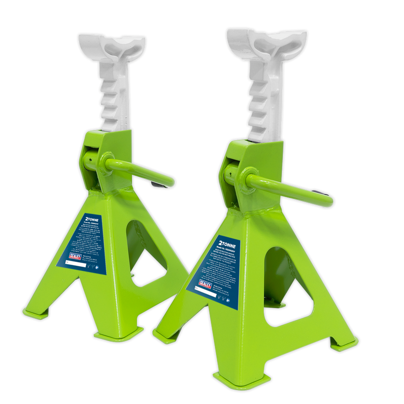 Sealey VS2002HV Ratchet Type Axle Stands (Pair) 2tonne Capacity per Stand - Hi-Vis Green