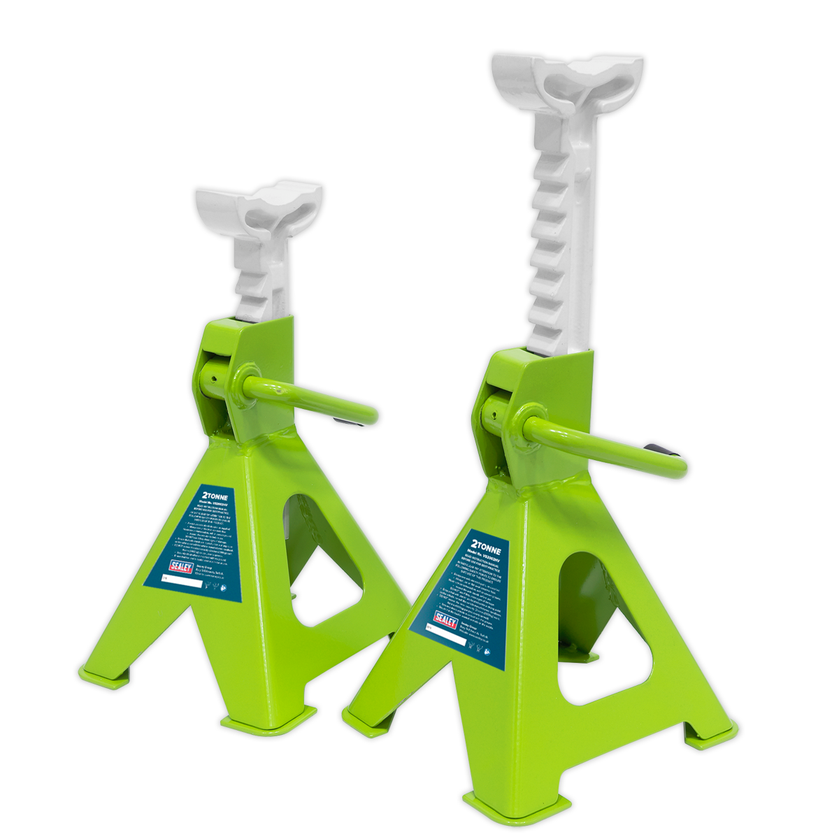 Sealey VS2002HV Ratchet Type Axle Stands (Pair) 2tonne Capacity per Stand - Hi-Vis Green