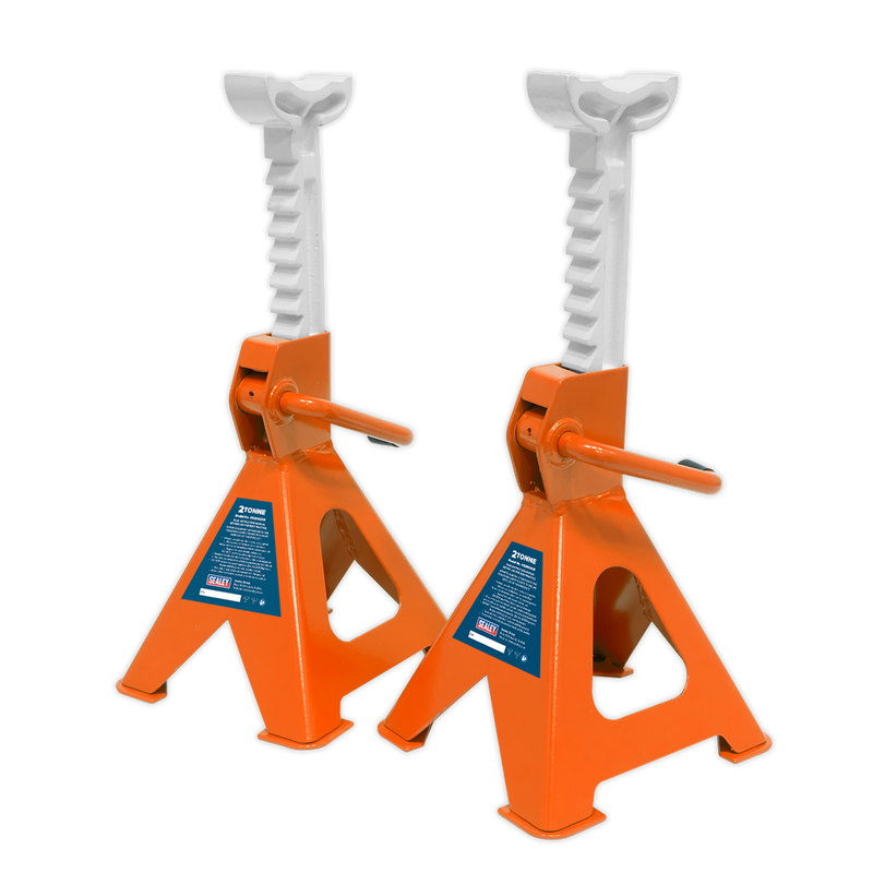 Sealey VS2002OR Ratchet Type Axle Stands (Pair) 2tonne Capacity per Stand - Orange