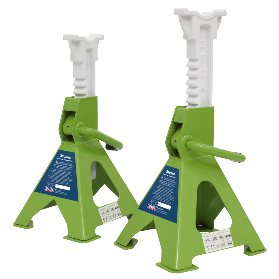 Sealey VS2003HV Ratchet Type Axle Stands (Pair) 3tonne Capacity per Stand - Hi-Vis Green