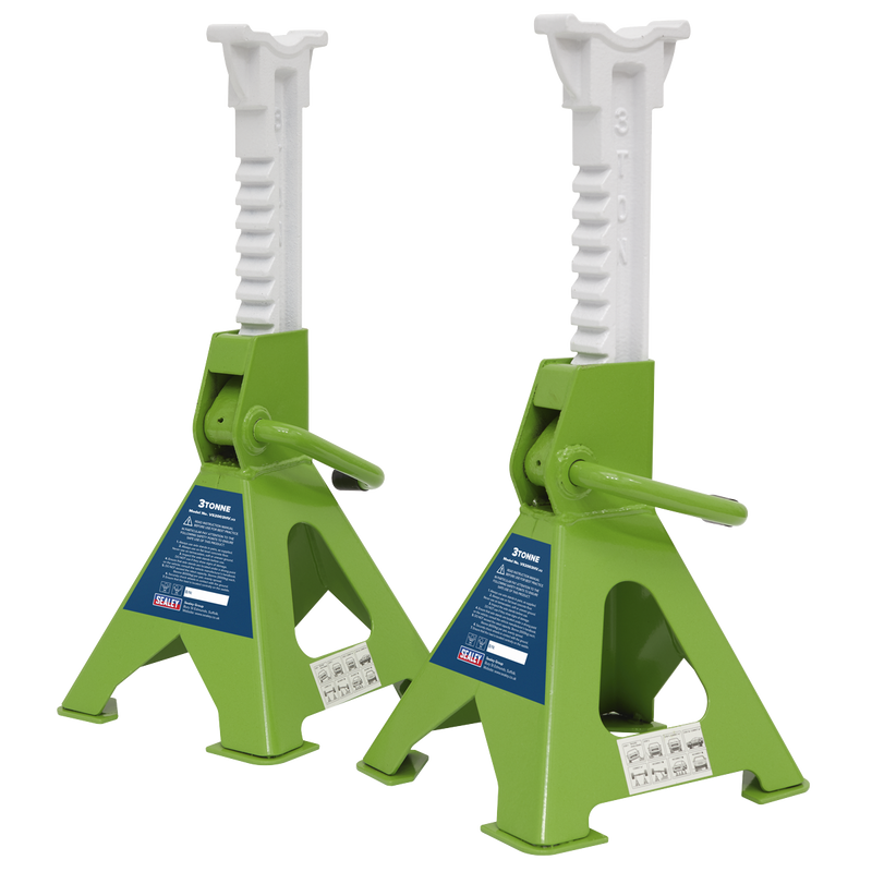 Sealey VS2003HV Ratchet Type Axle Stands (Pair) 3tonne Capacity per Stand - Hi-Vis Green