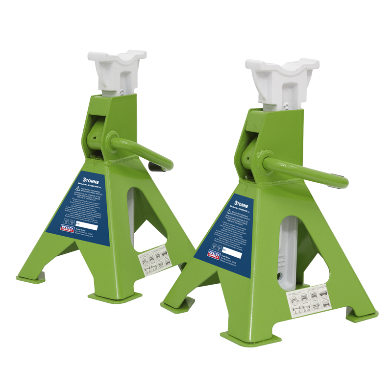 Sealey VS2003HV Ratchet Type Axle Stands (Pair) 3tonne Capacity per Stand - Hi-Vis Green