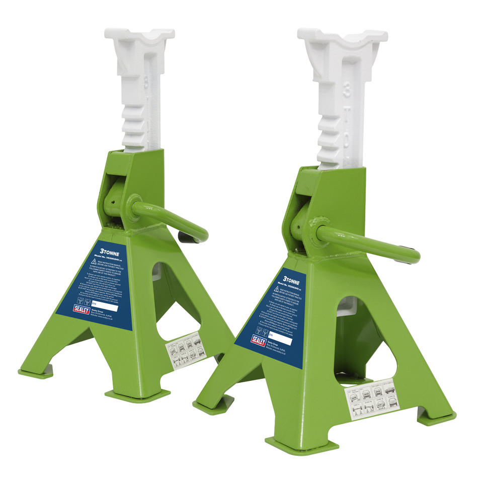 Sealey VS2003HV Ratchet Type Axle Stands (Pair) 3tonne Capacity per Stand - Hi-Vis Green