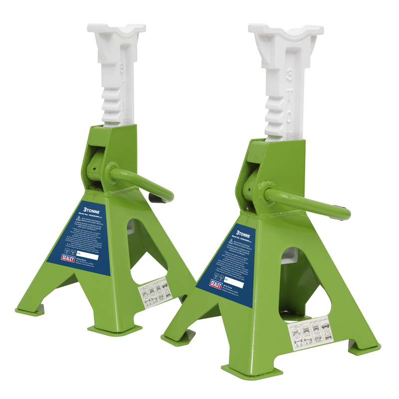Sealey VS2003HV Ratchet Type Axle Stands (Pair) 3tonne Capacity per Stand - Hi-Vis Green