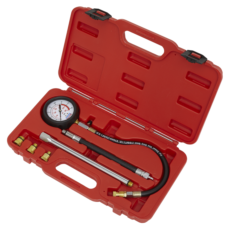 Sealey VSE300D 6pc Petrol Engine Compression Tester - Deluxe Kit