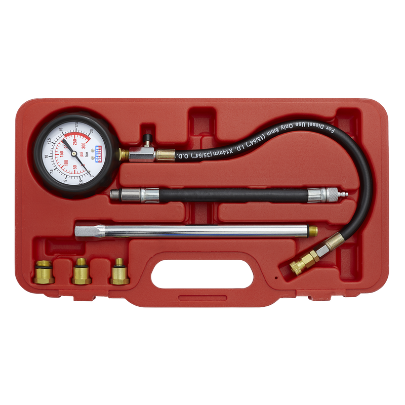Sealey VSE300D 6pc Petrol Engine Compression Tester - Deluxe Kit