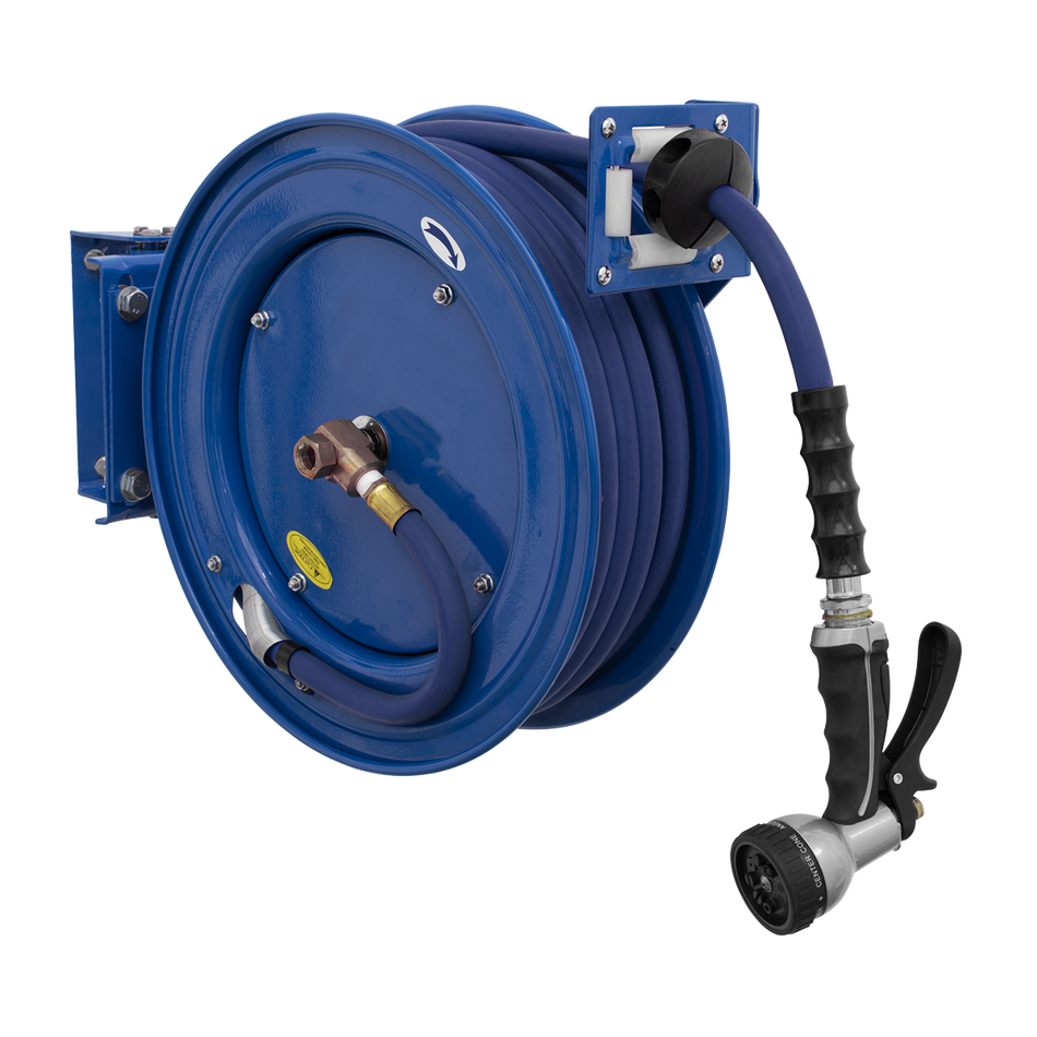 Sealey WHR1512 15m Heavy-Duty Retractable Water Hose Reel 13mm ID Rubber Hose