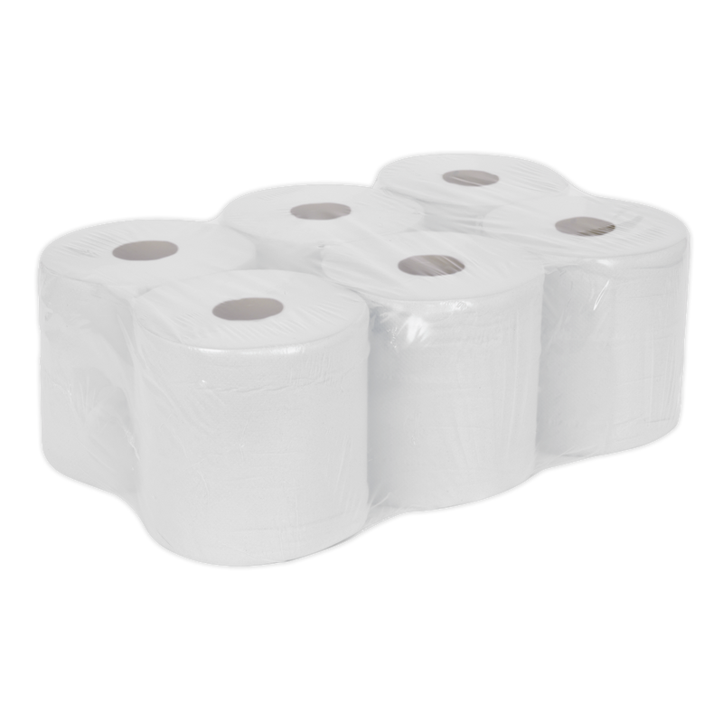 Sealey WHT150 150m White Embossed 2-Ply Paper Roll - Pack of 6