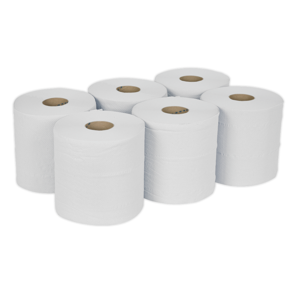 Sealey WHT150 150m White Embossed 2-Ply Paper Roll - Pack of 6