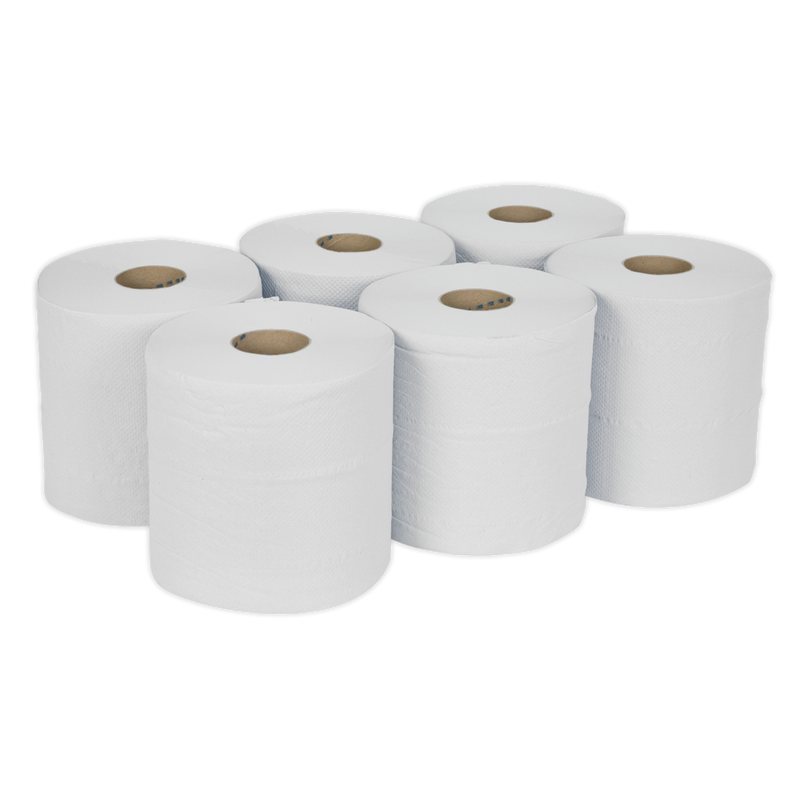 Sealey WHT150 150m White Embossed 2-Ply Paper Roll - Pack of 6