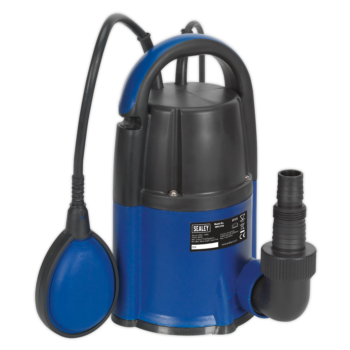Sealey WPL117A 117L/min Automatic Low Level 2mm Submersible Water Pump