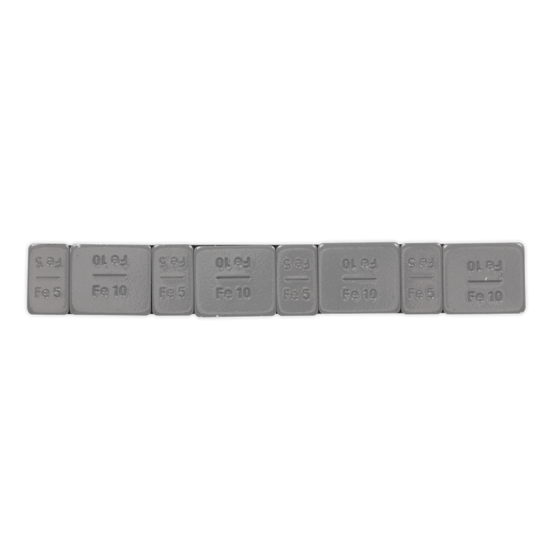 Sealey WWSA510PC 5/10g Adhesive Wheel Weight Strip of 8 (4 x Each Weight) - Pack of 100 - Zinc Plated Steel - Plastic Coated