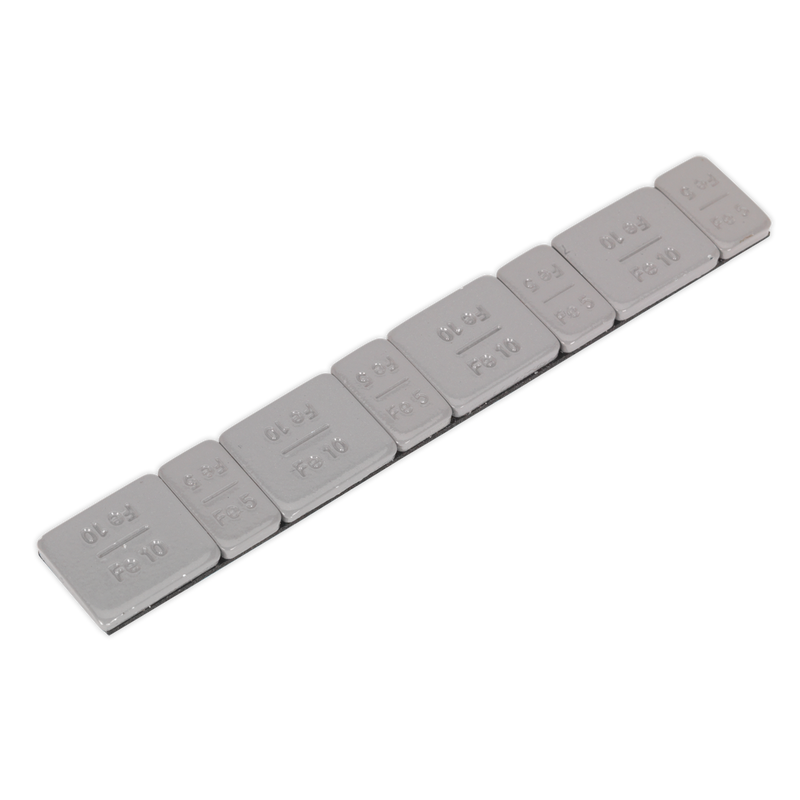 Sealey WWSA510PC 5/10g Adhesive Wheel Weight Strip of 8 (4 x Each Weight) - Pack of 100 - Zinc Plated Steel - Plastic Coated