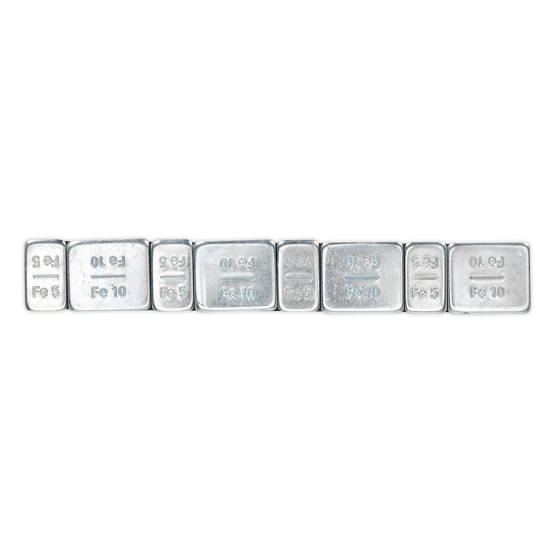 Sealey WWSA510 5/10g Adhesive Wheel Weight Strip of 8 (4 x Each Weight) - Pack of 100 - Zinc Plated Steel