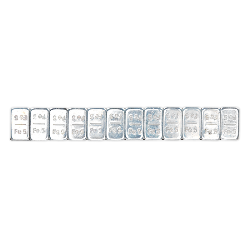 Sealey WWSA5 5g Adhesive Wheel Weight Strip of 12 - Pack of 100 - Zinc Plated Steel