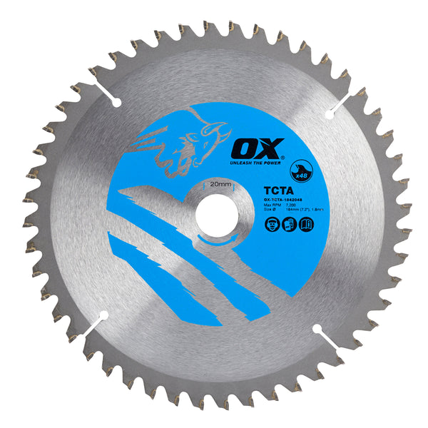 OX Tools OX-TCTA-1842048 Alu/Plastic/Laminate Cutting Circular Saw Blade 184/20mm, 48 Teeth TCG