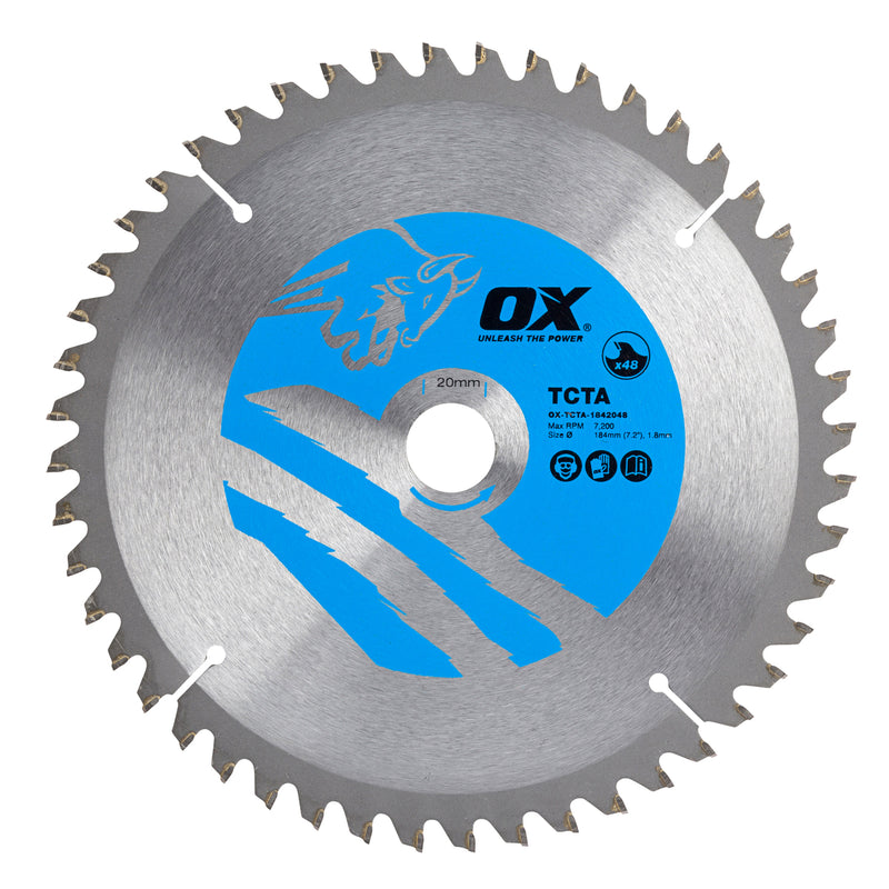 OX Tools OX-TCTA-1842048 Alu/Plastic/Laminate Cutting Circular Saw Blade 184/20mm, 48 Teeth TCG