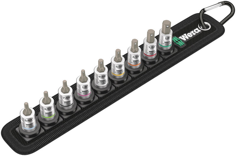 Wera 05003884001 Belt A Imperial 1 Zyklop In-Hex-Plus bit socket set with holding function, 1/4" drive, 9 pieces