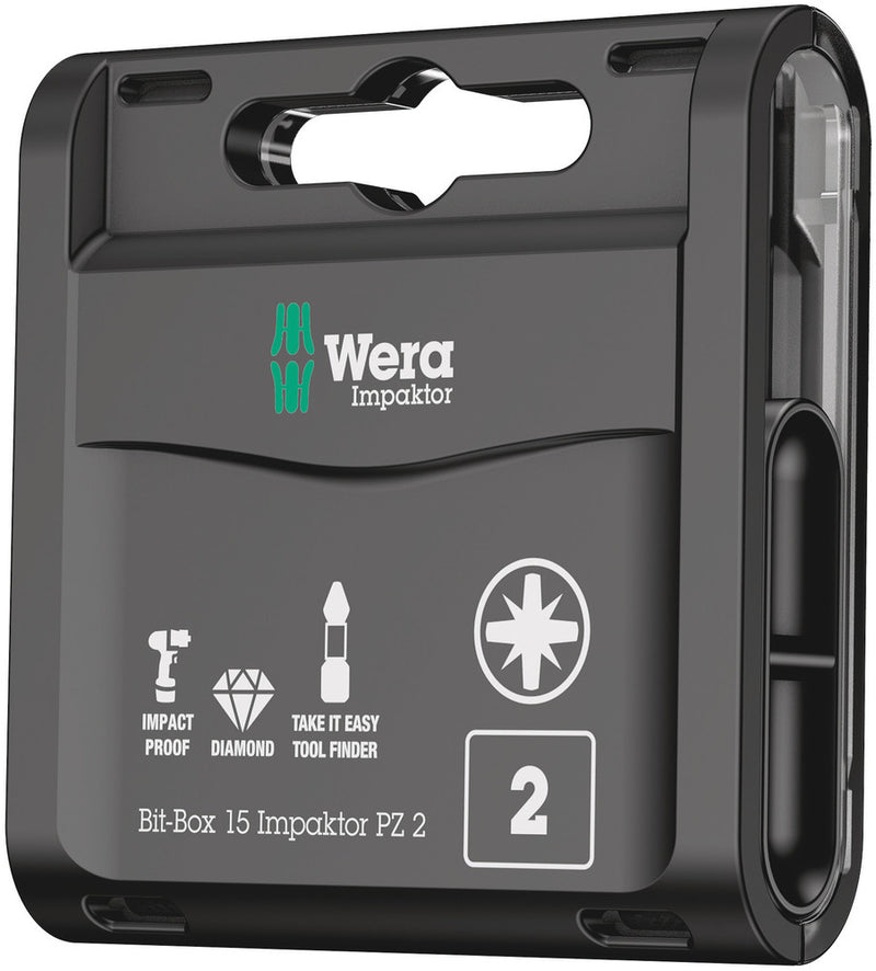 Wera 05057763001 Bit-Box 15 Impaktor PZ, PZ 2 x 25 mm, 15 pieces