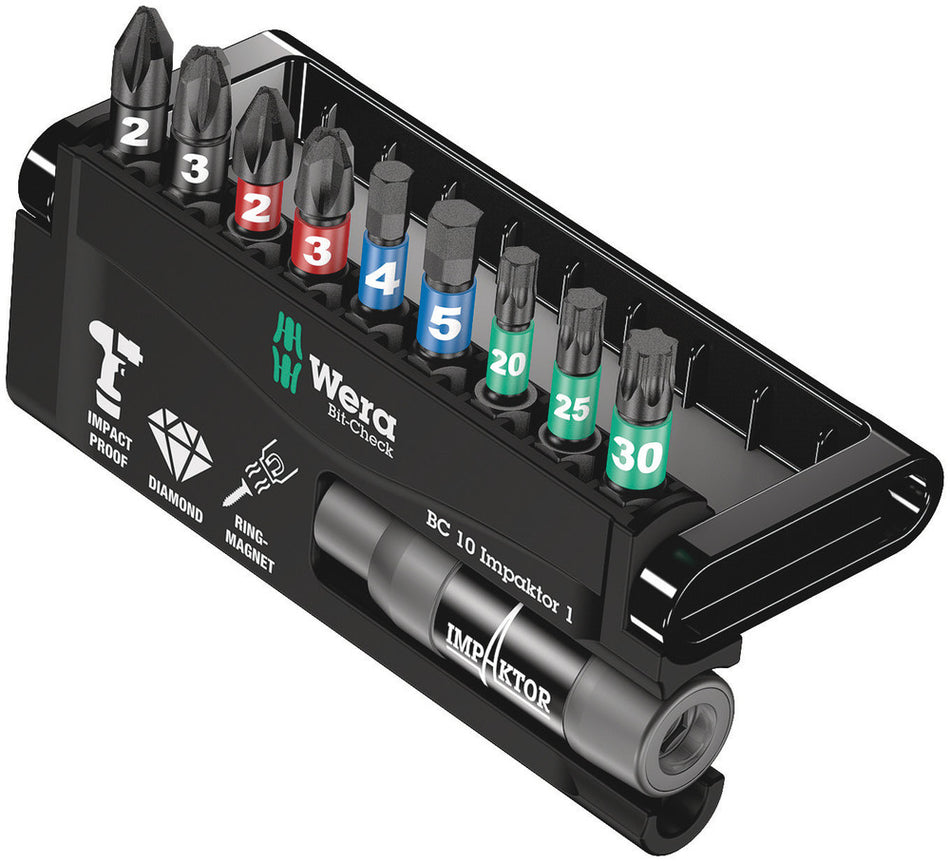 Wera 05073980001 Bit-Check 10 Impaktor 1 SB, 10 pieces