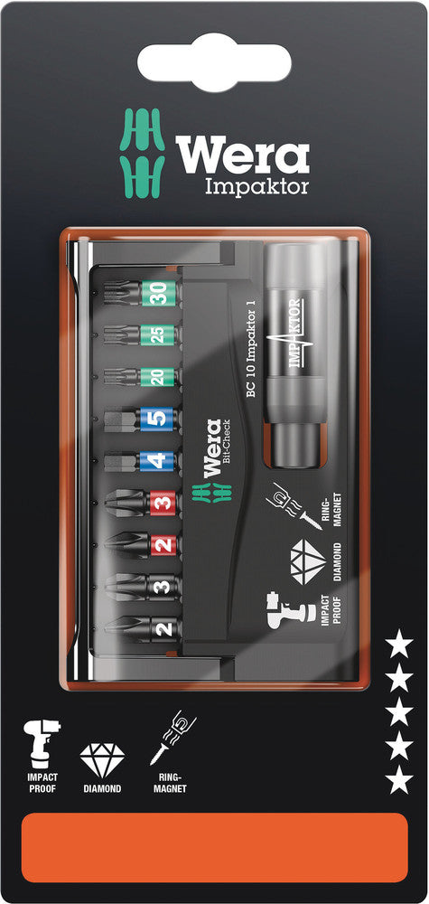 Wera 05073980001 Bit-Check 10 Impaktor 1 SB, 10 pieces