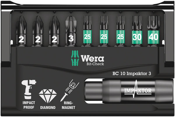 Wera 05057683001 Bit-Check 10 Impaktor 3, 10 pieces