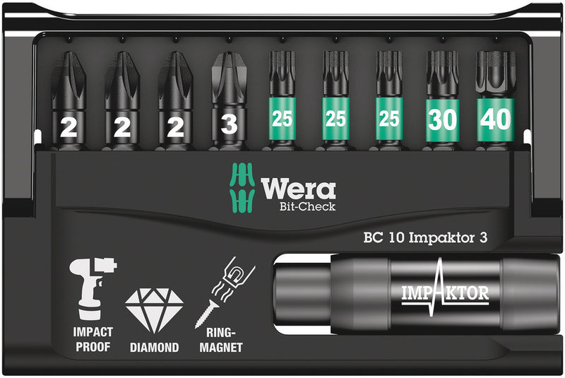 Wera 05057683001 Bit-Check 10 Impaktor 3, 10 pieces