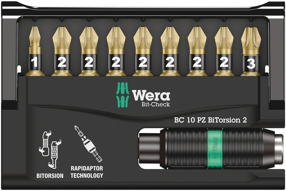 Wera 05347153001 Bit-Check 10 PZ BiTorsion 2, 10 pieces