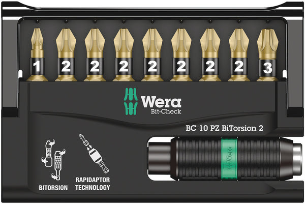 Wera 05347153001 Bit-Check 10 PZ BiTorsion 2, 10 pieces