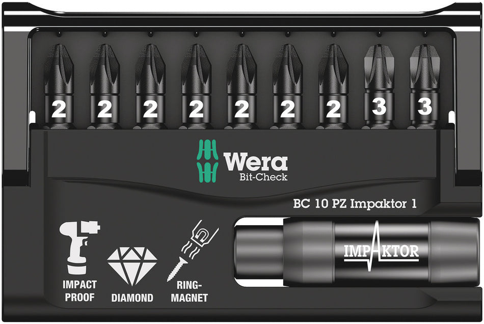 Wera 05057684001 Bit-Check 10 PZ Impaktor 1, 10 pieces