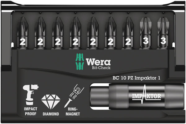 Wera 05057684001 Bit-Check 10 PZ Impaktor 1, 10 pieces