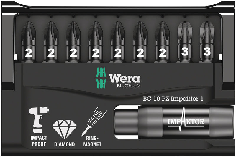 Wera 05057684001 Bit-Check 10 PZ Impaktor 1, 10 pieces