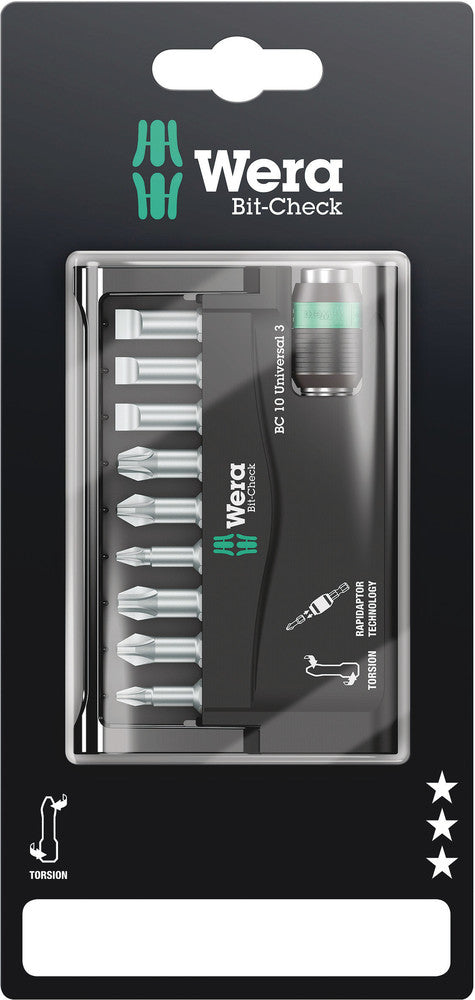 Wera 05073410001 Bit-Check 10 Universal 3 SB, 10 pieces