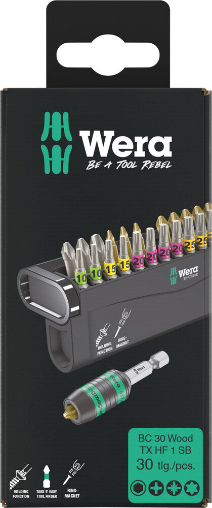 Wera 05057437001 Bit-Check 30 Wood TX HF 1 SB, 30 pieces