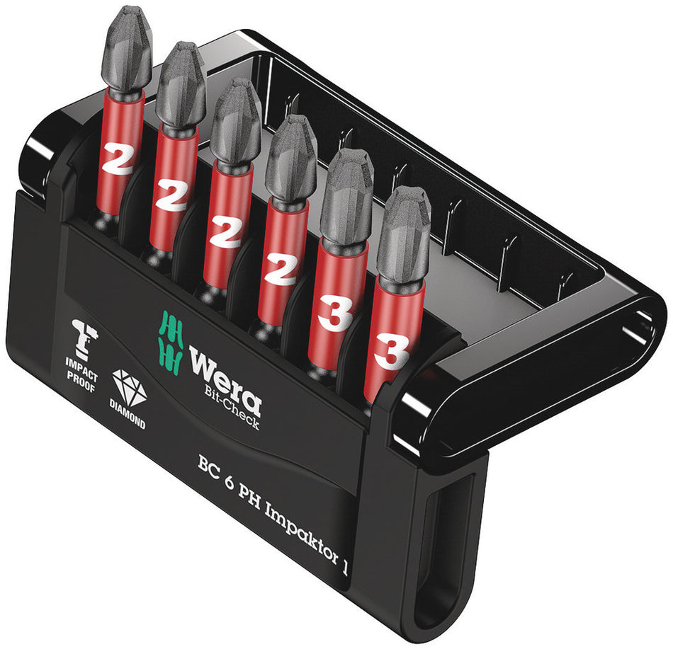Wera 05057691001 Bit-Check 6 PH Impaktor 1, 6 pieces