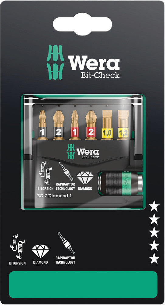 Wera 05073419001 Bit-Check 7 Diamond 1 SB, 7 pieces