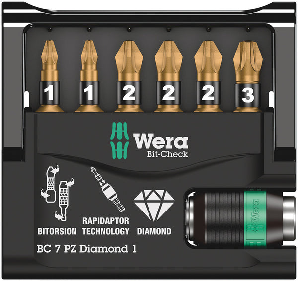 Wera 05057412001 Bit-Check 7 PZ Diamond 1, 7 pieces