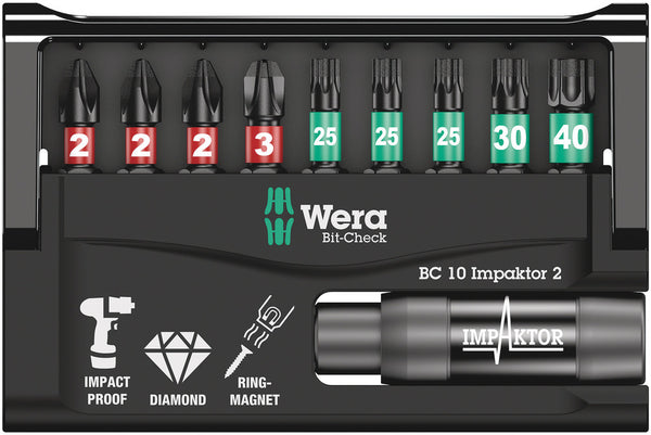 Wera 05057682001 Bit-Check 10 Impaktor 2, 10 pieces