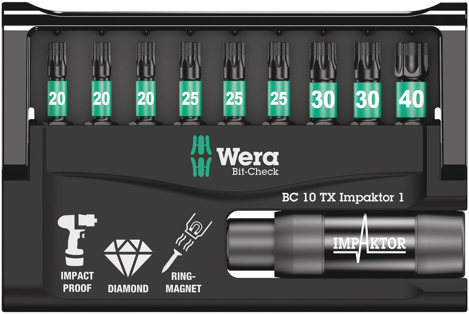 Wera 05057688001 Bit-Check 10 TX Impaktor 1, 10 pieces