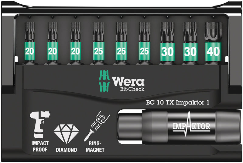Wera 05057688001 Bit-Check 10 TX Impaktor 1, 10 pieces
