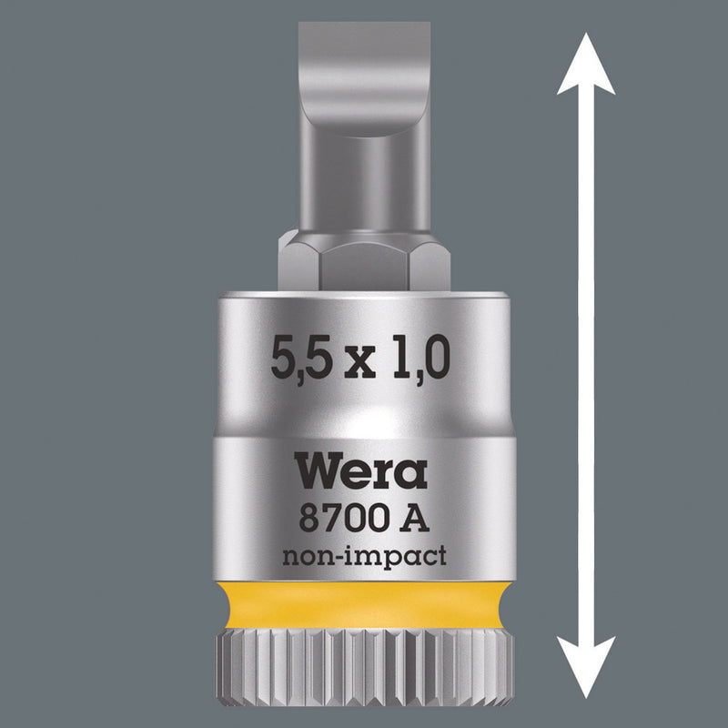 Wera 05003320001 8700 A FL Slotted screws Zyklop bit socket, 1/4" drive, 0.8 x 5.5 x 28 mm