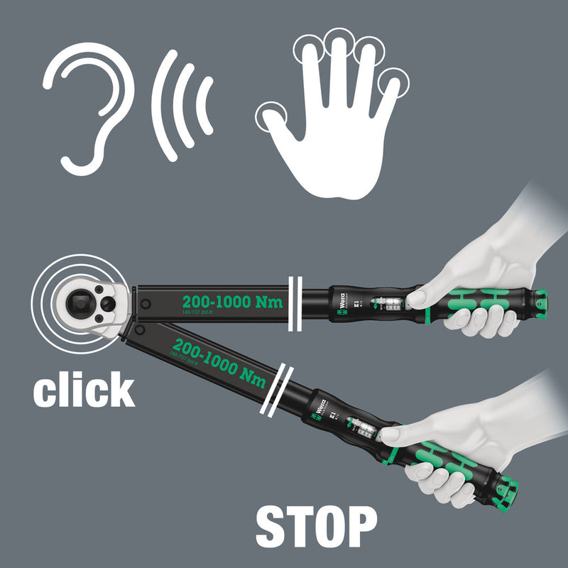 Wera 05075631001 Click-Torque E 1 Push R/L adjustable torque wrench for clockwise and anti-clockwise torque-control, 200-1000 Nm, 3/4" x 200-1000 Nm